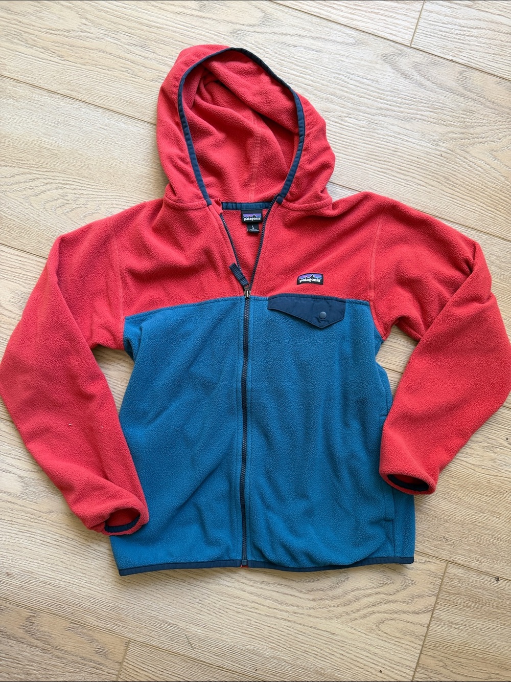Patagonia Kids Hooded Fleece Jacket - Red & Teal